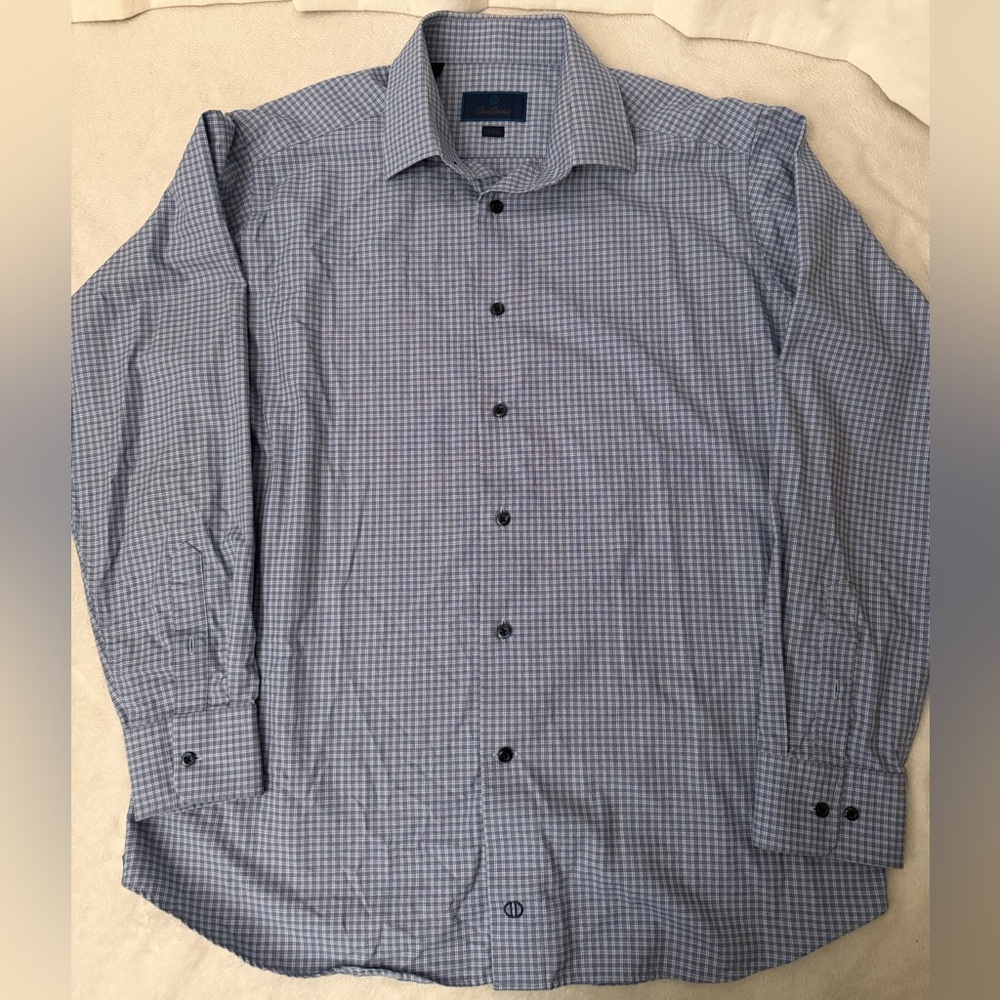David Donahue Blue Gingham Button Down Shirt